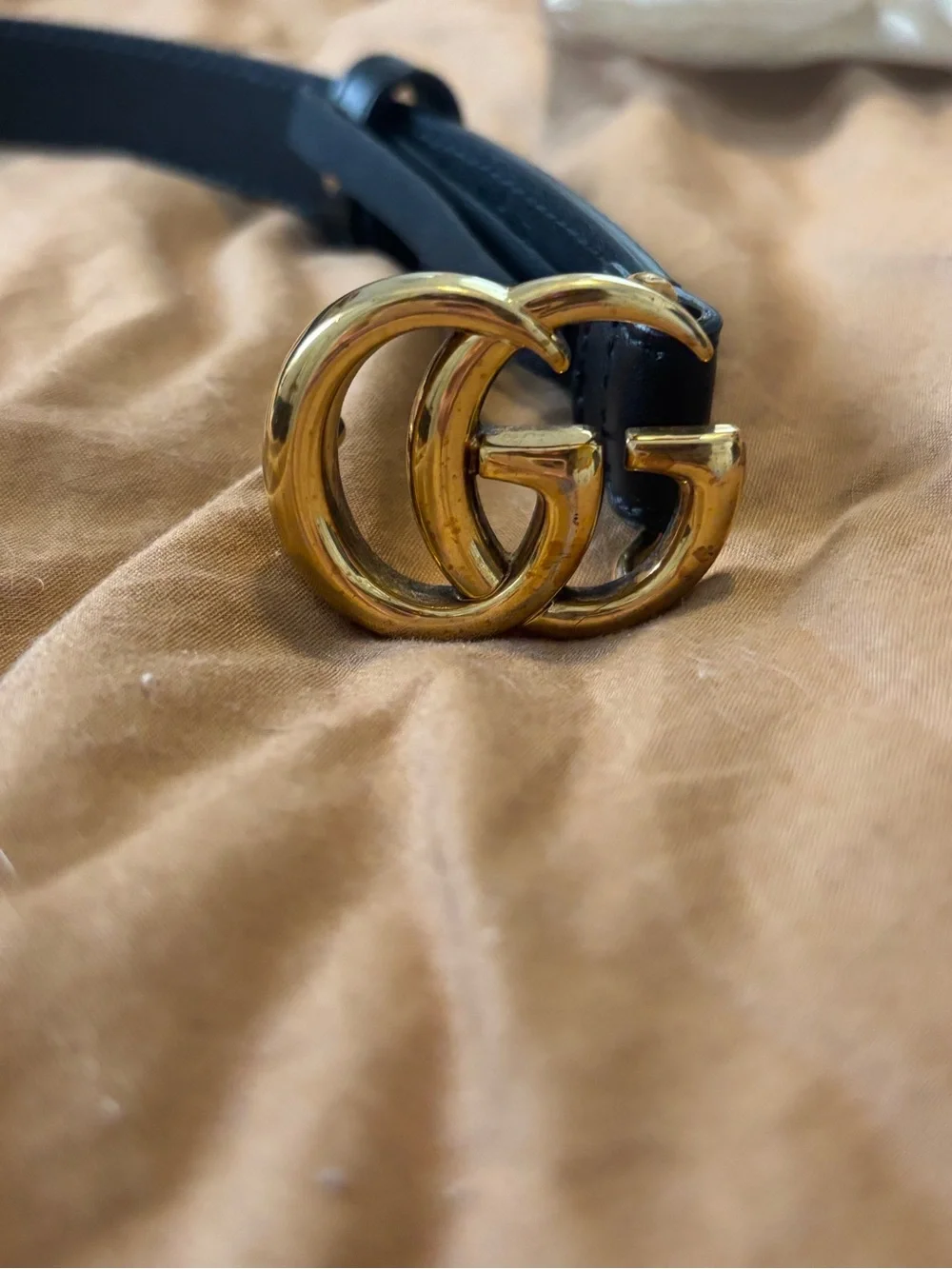Gucci Black Leather Belt with Gold GG Buckle